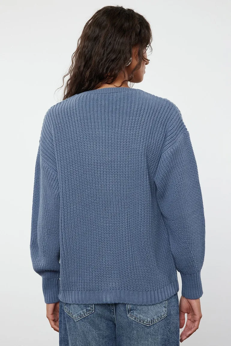 Indigo Basic V-Neck Knitwear Cardigan - 3