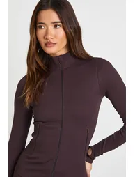 Contour Ribbed Zip Through Active Jacket - chocolate - 3