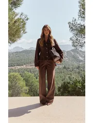 بنطلون جينز دينيم بأرجل مستقيمة بخصر عالي - بني - 2