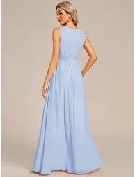 Maxi Chiffon Hollow Round Neck Decor Bridesmaids Dress - 1