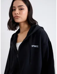 Oversized Longline Zip Through Slogan Hoodie - 2