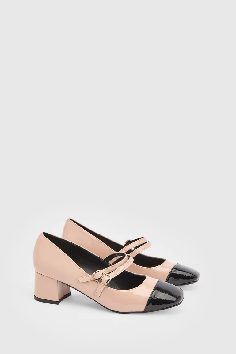 Clair Faux leather Toe Cap Block Heel Mary Janes