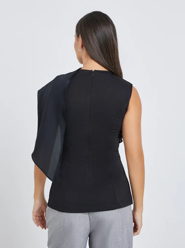 Solid Sleeveless Draped Detail Top - 4