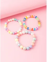 Pack of 3 - Girls Multi-Color Pastel Beaded Elastic Bracelets - 2