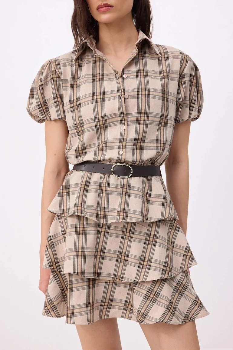 Multi Color Plaid / Checked Short / Mini Woven Dress - 2