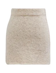 Pearl Embellished Cardigan and Mini Bud Skirt Set in Oatmeal - 4