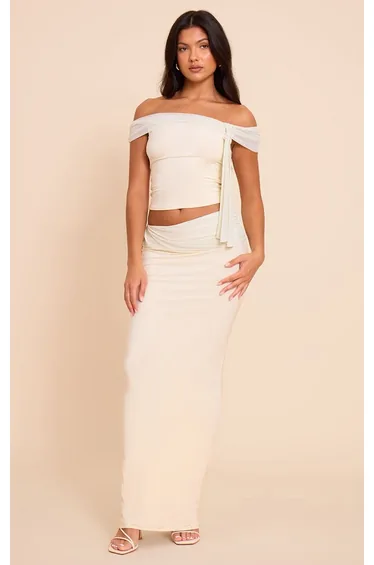Cream Double Slinky Knotted Maxi Skirt