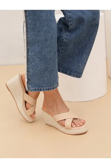 Women Espadrille Wedge Sandals with Crisscross Strap