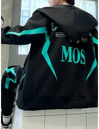 Teens Black Printed Panel Jacket and Joggers Set - 3