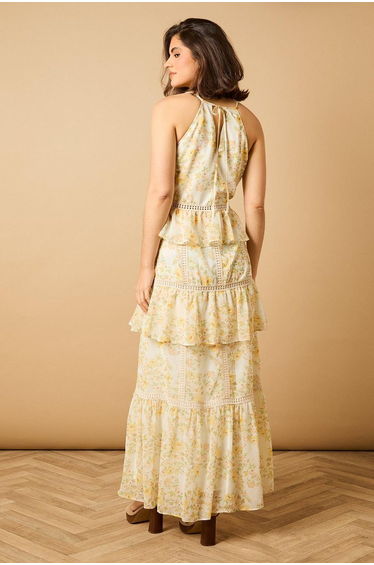 Printed Lace Detail Halterneck Tiered Midaxi Dress product thumbnail 4