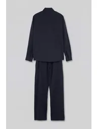 Navy Blue Linen Look 100% Cotton Regular Fit Shirt & Pants Set - 3