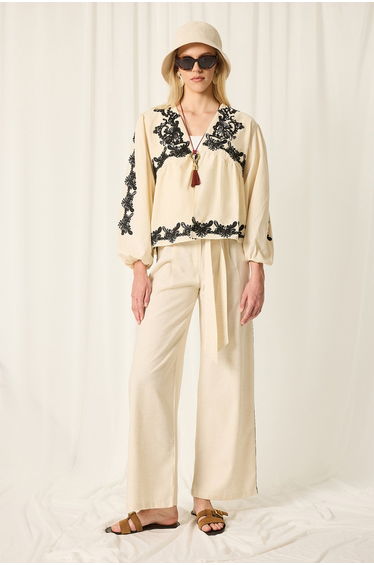 LINEN WIDE LEG PANTS