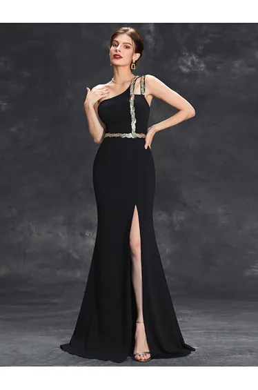 Leely Elegant One Shoulder Sleeveless Evening Gown