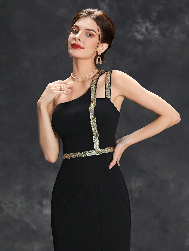 Leely Elegant One Shoulder Sleeveless Evening Gown - 2