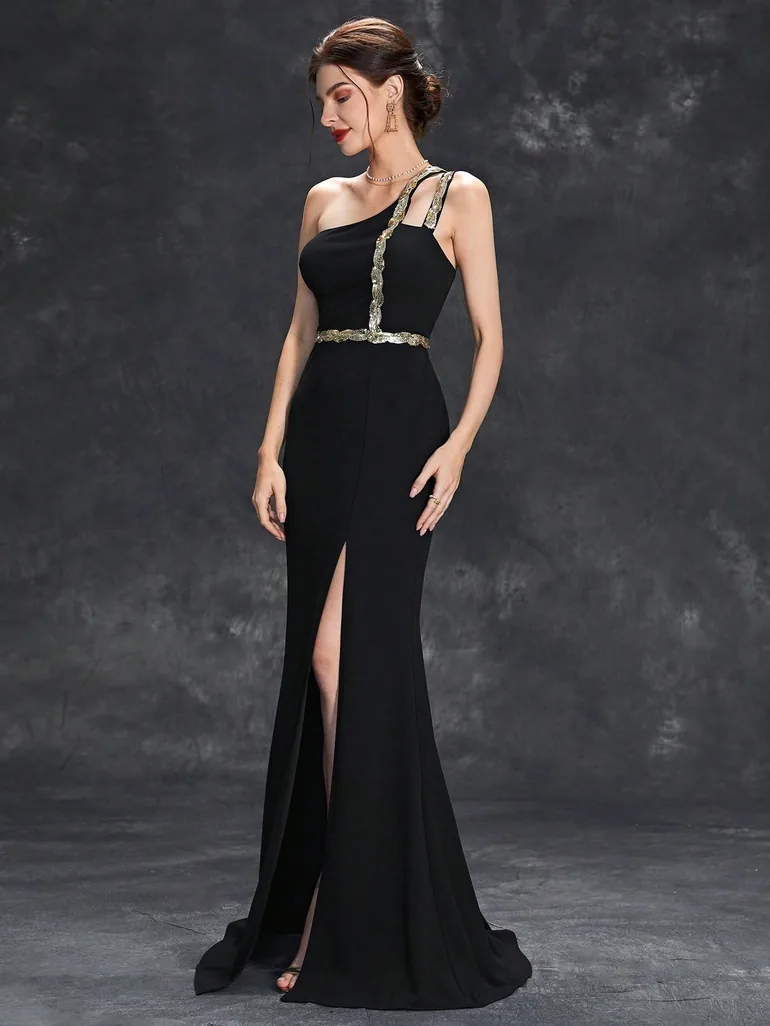 Leely Elegant One Shoulder Sleeveless Evening Gown - 3