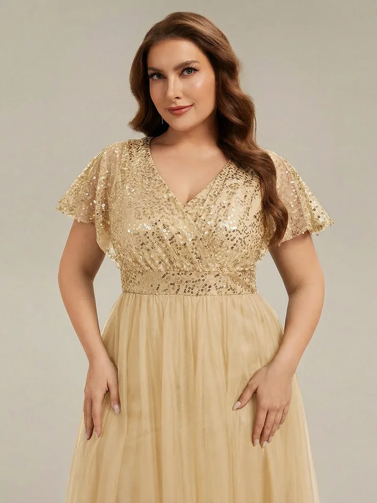 ever NAVEYA|Sparkly Sequin A-Line V-Neck Tulle Formal Evening Dress - 7
