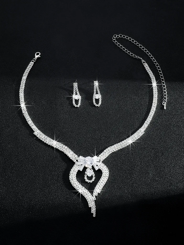 2-Piece Embellished Necklace And Earrings Jewelry Set - 2