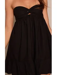 Black Linen Look Button Detail Pleated Hem Playsuit - 3