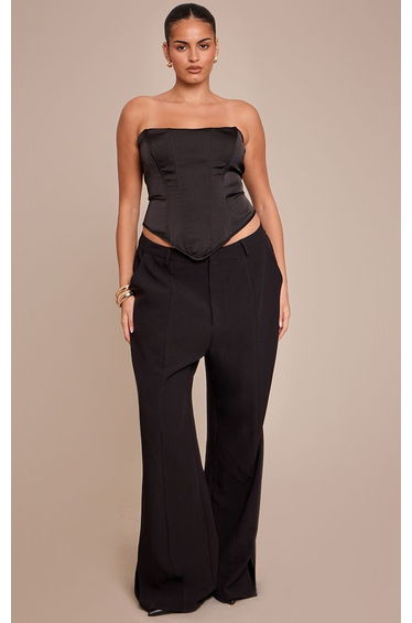 Plus Black Satin Lace Trim Corset