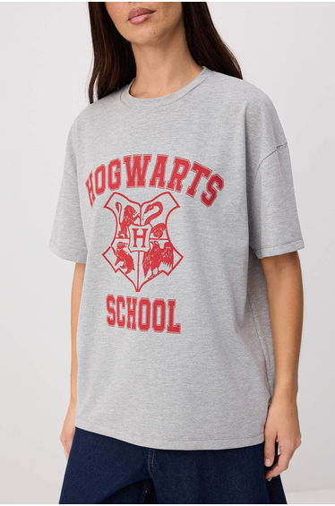 Gray Melange Harry Potter Licensed Relaxed/Casual Fit 100% Cotton Knitted T-Shirt product thumbnail 3