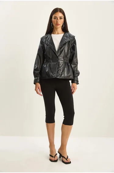 LUCCI Zipped Oversize Faux Leather Jacket