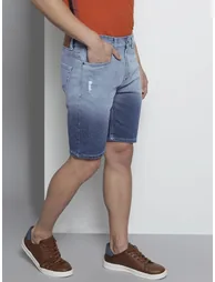 Men Blue Slim Fit Solid Denim Shorts - 1