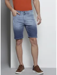 Men Blue Slim Fit Solid Denim Shorts - 2