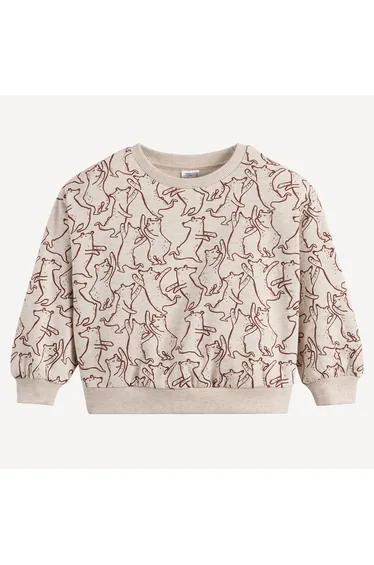 Bear Print Sweatshirt with Crew Neck