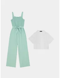 Chiffon Shirt and Cami Jumpsuit Set - 5