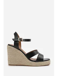 SANSA WIDE FIT CUT OUT STRAP DETAIL WEDGE SHOES WITH BUCKLE CLOSURE IN BLACK GRAIN PU - 1