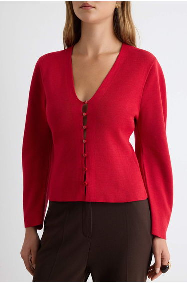 Red Premium Yarn/Special Yarn Wide-Sleeve Knitwear Cardigan product thumbnail 3