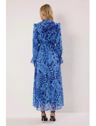 Saks Lined Floral Woven Chiffon Hijab Dress - 1