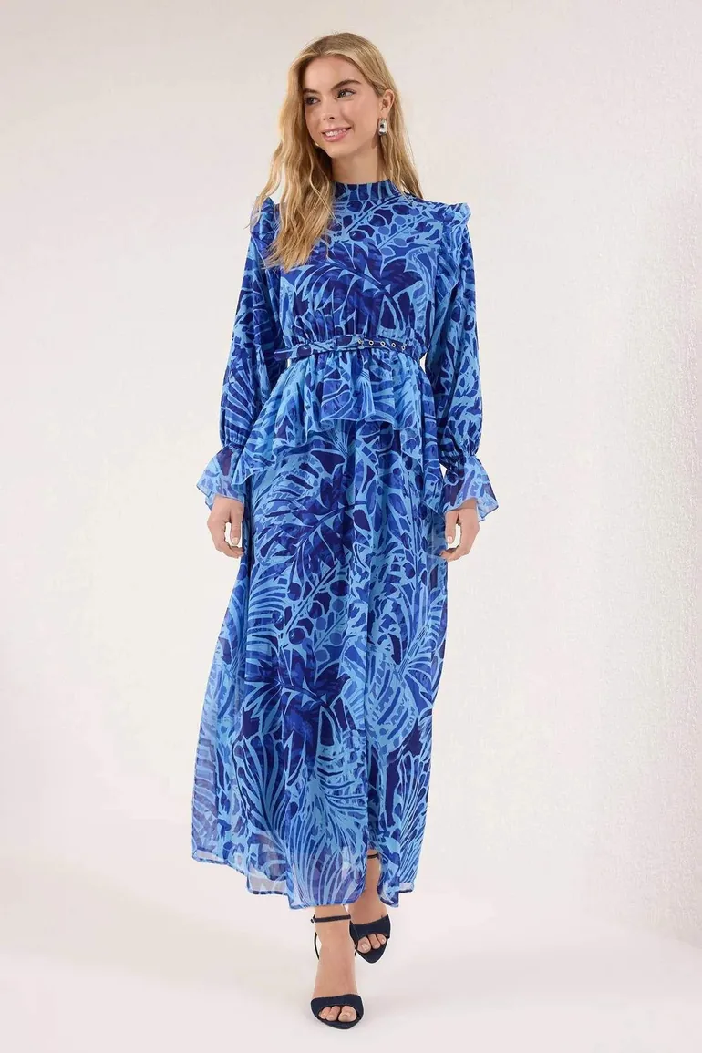 Saks Lined Floral Woven Chiffon Hijab Dress