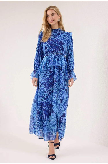 Saks Lined Floral Woven Chiffon Hijab Dress