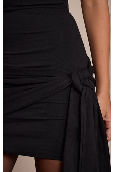 Black Tie Wrap Short Sleeve Bodycon Dress product thumbnail 4