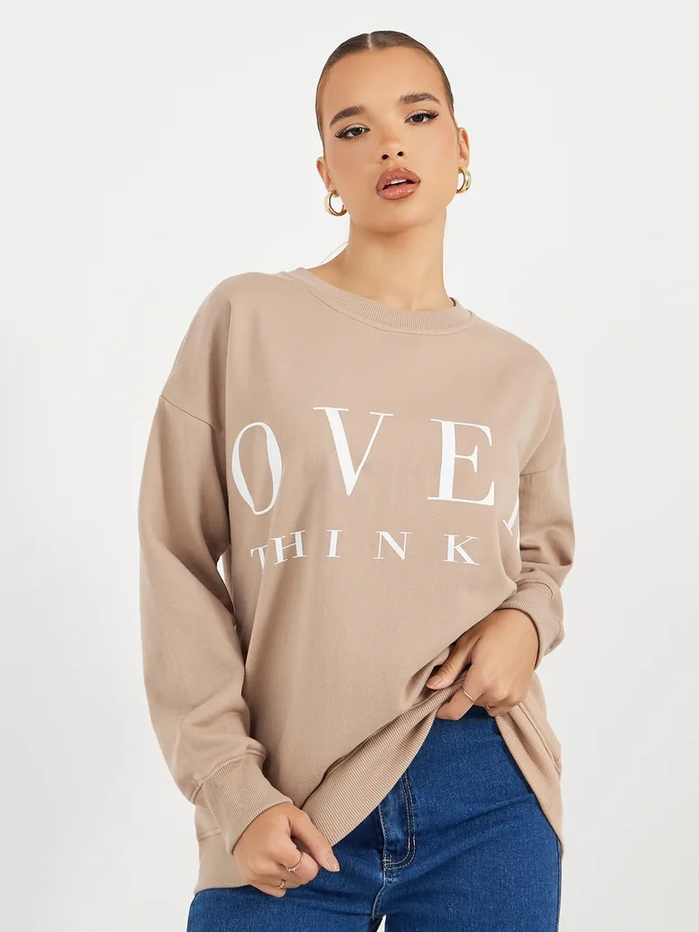 Oversized Longline Slogan Sweatshirt - 1