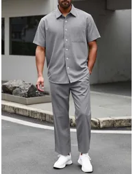 Grey Solid Pocket Detail Shirt and Trousers Co-Ord Set
