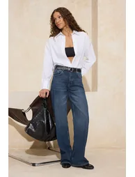 Dark Blue High Waist Wide Leg Jeans - 1