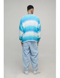 Tall Boxy Oversized Brushed Stripe Knitted Jumper - blue - 1
