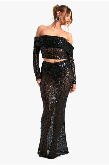Sequin Beaded Lace Maxi Skirt