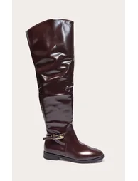 Chocolate Patent Buckled Over The Knee Flat Boot