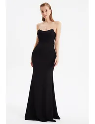 Black Strapless Mermaid Floor-Length Evening Dress - 5
