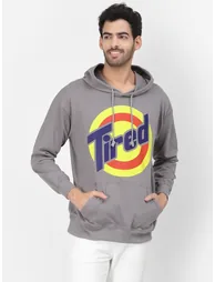 Men Graphic Print Grey Hoodie