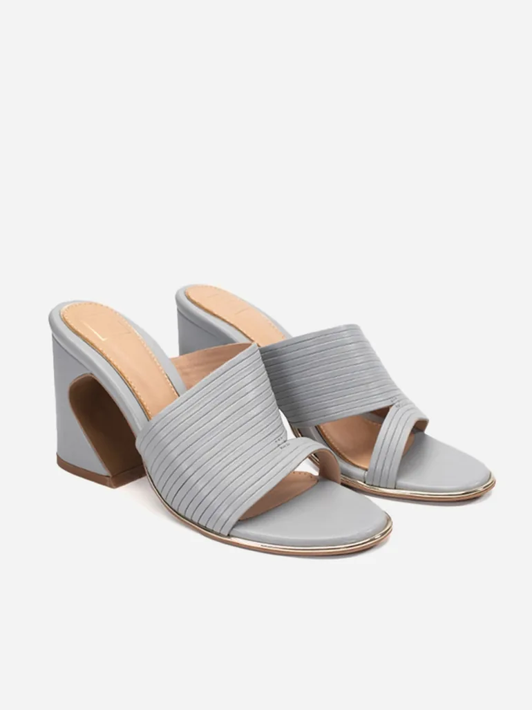 Striped Leather Block Heel Sandals