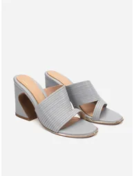 Striped Leather Block Heel Sandals