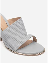 Striped Leather Block Heel Sandals - 4