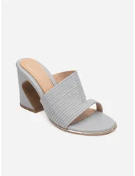 Striped Leather Block Heel Sandals - 3