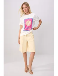 White 100% Cotton Sea Shell Printed Crew Neck Oversize Knitted T-Shirt