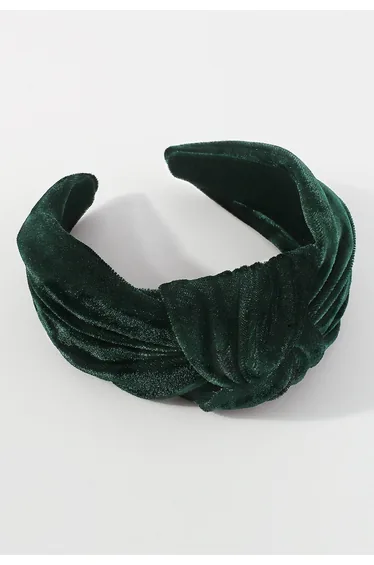 Sleeky Knotted Velvet Headband in Dark Green