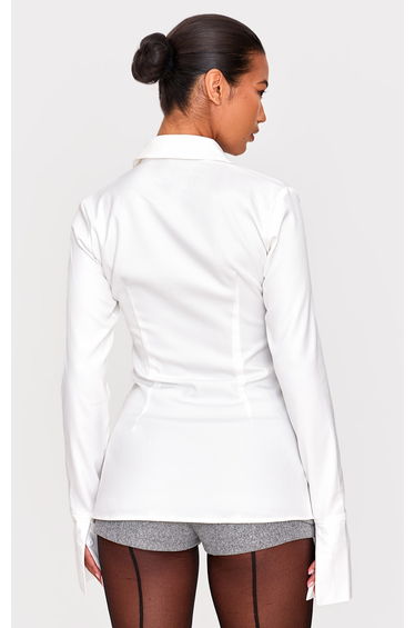 White Woven Fitted Shirt product thumbnail 2